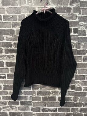 En Saison Ribbed Knit Turtleneck cowl Sweater black acrylic